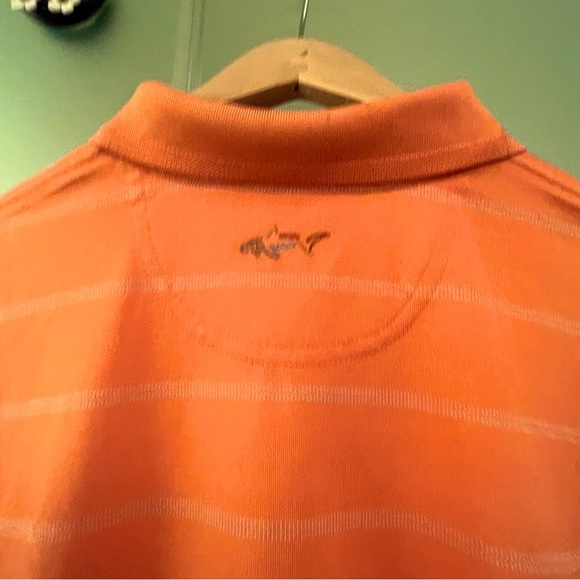 Greg Norman Men’s Logo Play Dry Shark Golf Shirt, Orange w White Stripe, XL, UEC - Picture 3 of 6